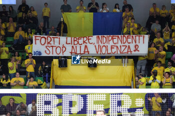 2023-11-19 - Valsa Group Modena fans displayed a banner against violence against women in memory of Giulia Cecchettin killed a few days ago and of all the victims of femicide. - VALSA GROUP MODENA VS CUCINE LUBE CIVITANOVA - SUPERLEAGUE SERIE A - VOLLEYBALL