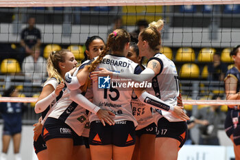 2023-11-14 - FKB Power Cats Dudingen Volley Freuen celebrates scoring during CEV Champions League match between Reale Mutua Fener Chieri '76 and FKB Power Cats Dudingen Volley Freuen at PalaRuffini, Torino - REALE MUTUA FENERA CHIERI VS FKB POWER CATS DUDINGEN - CEV CUP WOMEN - VOLLEYBALL