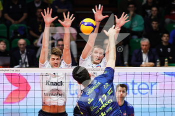 2023-03-29 - Adis Lagumdzija (Valsa Group Modena)(Knack Roeselare) In action during the Final of the CEV Cup Men league season 22/23 at PalaPanini in Modena (Italy) on 29th of March 2023 - FINAL - VALSA GROUP MODENA VS KNACK ROESELARE - CEV CUP - VOLLEYBALL