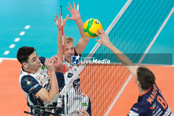 2023-11-23 - Block of Wout D'Heer of ITAS Trentino Volley during the match between ITAS Trentino Volley and Odbojkarski Klub ACH Volley Ljubljana, Pool B CEV Men Volley Champions League 2023/2024 at Il T Quotidiano Arena on November 23, 2023, Trento, Italy. - ITAS TRENTINO VS ACH VOLLEY LJUBLJANA - CHAMPIONS LEAGUE MEN - VOLLEYBALL