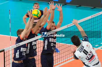 2023-11-23 - Block of Jaka Sesek of Odbojkarski Club ACH Volley Ljubljana during the match between ITAS Trentino Volley and Odbojkarski Klub ACH Volley Ljubljana, Pool B CEV Men Volley Champions League 2023/2024 at Il T Quotidiano Arena on November 23, 2023, Trento, Italy. - ITAS TRENTINO VS ACH VOLLEY LJUBLJANA - CHAMPIONS LEAGUE MEN - VOLLEYBALL