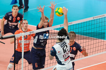 2023-11-23 - Block of Nejc Najdic during the match between ITAS Trentino Volley and Odbojkarski Klub ACH Volley Ljubljana, Pool B CEV Men Volley Champions League 2023/2024 at Il T Quotidiano Arena on November 23, 2023, Trento, Italy. - ITAS TRENTINO VS ACH VOLLEY LJUBLJANA - CHAMPIONS LEAGUE MEN - VOLLEYBALL