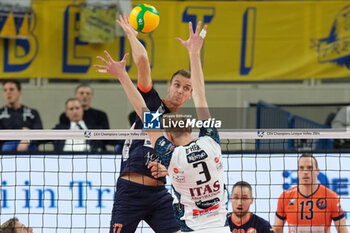 2023-11-23 - Spike of Matic Videcnik of Odbojkarski Club ACH Volley Ljubljana during the match between ITAS Trentino Volley and Odbojkarski Klub ACH Volley Ljubljana, Pool B CEV Men Volley Champions League 2023/2024 at Il T Quotidiano Arena on November 23, 2023, Trento, Italy. - ITAS TRENTINO VS ACH VOLLEY LJUBLJANA - CHAMPIONS LEAGUE MEN - VOLLEYBALL