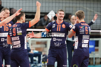2023-11-23 - Danijel Koncilja of Odbojkarski Club ACH Volley Ljubljana celebrates after scores a point during the match between ITAS Trentino Volley and Odbojkarski Klub ACH Volley Ljubljana, Pool B CEV Men Volley Champions League 2023/2024 at Il T Quotidiano Arena on November 23, 2023, Trento, Italy. - ITAS TRENTINO VS ACH VOLLEY LJUBLJANA - CHAMPIONS LEAGUE MEN - VOLLEYBALL