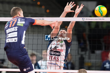 2023-11-23 - Block of Marko Podrascanin of ITAS Trentino Volley during the match between ITAS Trentino Volley and Odbojkarski Klub ACH Volley Ljubljana, Pool B CEV Men Volley Champions League 2023/2024 at Il T Quotidiano Arena on November 23, 2023, Trento, Italy. - ITAS TRENTINO VS ACH VOLLEY LJUBLJANA - CHAMPIONS LEAGUE MEN - VOLLEYBALL