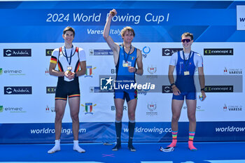 2024-04-13 - Lightweight Men's Single Sculls Final : Arno Gaus (GER) second place - Patrick Rocek (ITA) the winner - Peter Strecansky (SVK) third place - WORLD ROWING CUP - ROWING - OTHER SPORTS