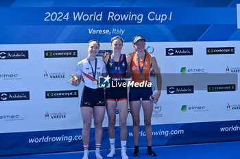 2024-04-13 - Lightweight Women's Single Sculls Final: Maia Emilie Lund (NOR) second place - Olivia Bates (GBR) the winner - Tosca Kettler (NED) third place - WORLD ROWING CUP - ROWING - OTHER SPORTS