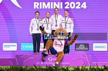 2024-05-05 - Medal ceremony Uneven Bars: gold Colas Elena (FRA) and Giulia Perotti (ITA), bronze CHASSAT Lola (FRA), GHEKIERE Sien (BEL) - EUROPEAN ARTISTIC GYMNASTIC CHAMPIONSHIPS - WOMEN - GYMNASTICS - OTHER SPORTS