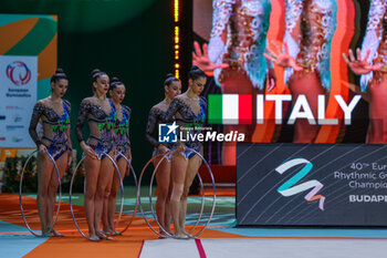 2024-05-26 - Italy group team seen during 40th European Rhythmic Gymnastics Championships Budapest 2024 at Papp Laszlo Budapest Sportarena, Budapest, Hungary on May 26, 2024 - 40TH EUROPEAN RHYTHMIC CHAMPIONSHIPS SENIOR INDIVIDUALS & GROUPS AND JUNIOR INDIVIDUALS - GYMNASTICS - OTHER SPORTS