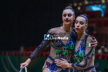 2024-05-26 - (R-L) Alessia Maurelli and Agnese Duranti of Italy group seen during 40th European Rhythmic Gymnastics Championships Budapest 2024 at Papp Laszlo Budapest Sportarena, Budapest, Hungary on May 26, 2024 - 40TH EUROPEAN RHYTHMIC CHAMPIONSHIPS SENIOR INDIVIDUALS & GROUPS AND JUNIOR INDIVIDUALS - GYMNASTICS - OTHER SPORTS