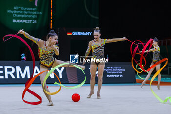 2024-05-26 - Germany group team seen during 40th European Rhythmic Gymnastics Championships Budapest 2024 at Papp Laszlo Budapest Sportarena, Budapest, Hungary on May 26, 2024 - 40TH EUROPEAN RHYTHMIC CHAMPIONSHIPS SENIOR INDIVIDUALS & GROUPS AND JUNIOR INDIVIDUALS - GYMNASTICS - OTHER SPORTS