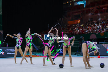 2024-05-26 - Azerbaijani group team seen during 40th European Rhythmic Gymnastics Championships Budapest 2024 at Papp Laszlo Budapest Sportarena, Budapest, Hungary on May 25, 2024 - 40TH EUROPEAN RHYTHMIC CHAMPIONSHIPS SENIOR INDIVIDUALS & GROUPS AND JUNIOR INDIVIDUALS - GYMNASTICS - OTHER SPORTS