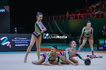 2024-05-26 - Azerbaijani group team seen during 40th European Rhythmic Gymnastics Championships Budapest 2024 at Papp Laszlo Budapest Sportarena, Budapest, Hungary on May 25, 2024 - 40TH EUROPEAN RHYTHMIC CHAMPIONSHIPS SENIOR INDIVIDUALS & GROUPS AND JUNIOR INDIVIDUALS - GYMNASTICS - OTHER SPORTS