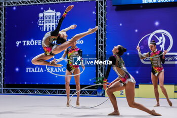 2024-03-09 - Italy senior group seen in action during Rhythmic Gymnastics FGI Italy-France bilateral competition 2024 at PalaFitLineDesio, Desio, Italy on March 09, 2024 - TROFEO CITTà DI DESIO - BILATERALE ITALIA FRANCIA - GYMNASTICS - OTHER SPORTS