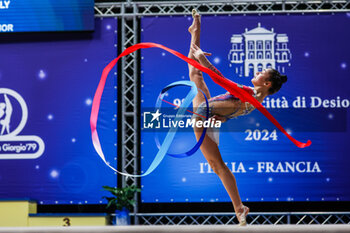 2024-03-09 - Sofia Raffaelii of Italy seen in action during Rhythmic Gymnastics FGI Italy-France bilateral competition 2024 at PalaFitLineDesio, Desio, Italy on March 09, 2024 - TROFEO CITTà DI DESIO - BILATERALE ITALIA FRANCIA - GYMNASTICS - OTHER SPORTS