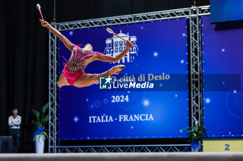 2024-03-09 - Viola Sella of Italy seen in action during Rhythmic Gymnastics FGI Italy-France bilateral competition 2024 at PalaFitLineDesio, Desio, Italy on March 09, 2024 - TROFEO CITTà DI DESIO - BILATERALE ITALIA FRANCIA - GYMNASTICS - OTHER SPORTS