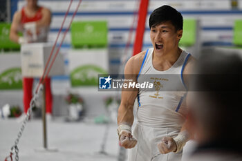 2024-07-06 - Lorenzo Casali (Fiamme Oro)
 during Men's Pommel Horse celebrates after scoring victory - CAMPIONATI NAZIONALI ASSOLUTI GINNASTICA ARTISTICA - GYMNASTICS - OTHER SPORTS