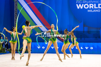 2024-06-23 - Team Brazil during Finals All-Around of FIG Rhythmic Gymnastics World Cup, at Unipol Forum, Milan on 23 June, 2024 - RHYTHMIC GYMNASTIC - WORLD CUP 2024 FINALS - GYMNASTICS - OTHER SPORTS