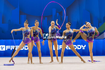 2024-06-23 - Team France during Finals All-Around of FIG Rhythmic Gymnastics World Cup, at Unipol Forum, Milan on 23 June, 2024 - RHYTHMIC GYMNASTIC - WORLD CUP 2024 FINALS - GYMNASTICS - OTHER SPORTS