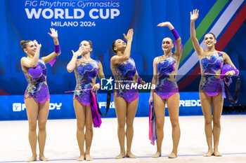 2024-06-23 - Team France during Finals All-Around of FIG Rhythmic Gymnastics World Cup, at Unipol Forum, Milan on 23 June, 2024 - RHYTHMIC GYMNASTIC - WORLD CUP 2024 FINALS - GYMNASTICS - OTHER SPORTS