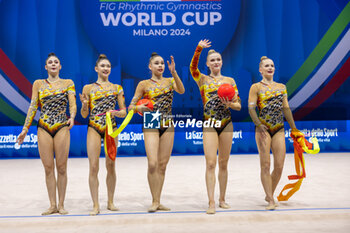 2024-06-23 - Team Germany during Finals All-Around of FIG Rhythmic Gymnastics World Cup, at Unipol Forum, Milan on 23 June, 2024 - RHYTHMIC GYMNASTIC - WORLD CUP 2024 FINALS - GYMNASTICS - OTHER SPORTS