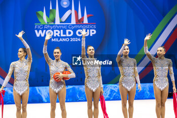 2024-06-23 - Team Italy during Finals All-Around of FIG Rhythmic Gymnastics World Cup, at Unipol Forum, Milan on 23 June, 2024 - RHYTHMIC GYMNASTIC - WORLD CUP 2024 FINALS - GYMNASTICS - OTHER SPORTS