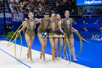 2024-06-23 - Team Brazil during Group Finals 5 Hoops of FIG Rhythmic Gymnastics World Cup, at Unipol Forum, Milan on 23 June, 2024 - RHYTHMIC GYMNASTIC - WORLD CUP 2024 FINALS - GYMNASTICS - OTHER SPORTS