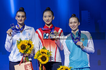 2024-06-23 - Podium Individual Finals Hoop of FIG Rhythmic Gymnastics World Cup, at Unipol Forum, Milan on 23 June, 2024 - RHYTHMIC GYMNASTIC - WORLD CUP 2024 FINALS - GYMNASTICS - OTHER SPORTS