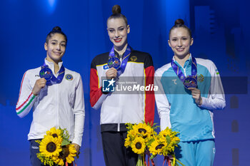 2024-06-23 - Podium Individual Finals Ball of FIG Rhythmic Gymnastics World Cup, at Unipol Forum, Milan on 23 June, 2024 - RHYTHMIC GYMNASTIC - WORLD CUP 2024 FINALS - GYMNASTICS - OTHER SPORTS