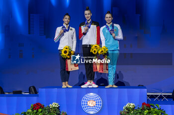 2024-06-23 - Podium Individual Finals Ball of FIG Rhythmic Gymnastics World Cup, at Unipol Forum, Milan on 23 June, 2024 - RHYTHMIC GYMNASTIC - WORLD CUP 2024 FINALS - GYMNASTICS - OTHER SPORTS