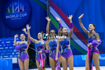 2024-06-23 - Team France during Finals 3 Ribbons ans 2 Balls of FIG Rhythmic Gymnastics World Cup, at Unipol Forum, Milan on 23 June, 2024 - RHYTHMIC GYMNASTIC - WORLD CUP 2024 FINALS - GYMNASTICS - OTHER SPORTS