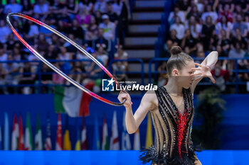 2024-06-23 - IKROMOVA Takhmina (Uzb) during Finals Hoop of FIG Rhythmic Gymnastics World Cup, at Unipol Forum, Milan on 23 June, 2024 - RHYTHMIC GYMNASTIC - WORLD CUP 2024 FINALS - GYMNASTICS - OTHER SPORTS