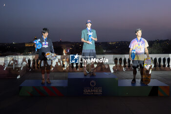 2024-09-07 - The men's podium for the awards ceremony, during the World Skate Games Italy 2024 specialty Skateboard Vert, Rome Pincio terrace 09 September 2024 - WORLD SKATE GAMES ITALIA 2024 - SKATEBOARD VERT SPECIALITY - SKATEBORD - OTHER SPORTS