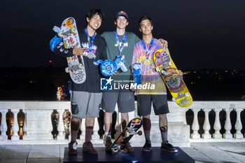 2024-09-07 - The men's podium for the awards ceremony, during the World Skate Games Italy 2024 specialty Skateboard Vert, Rome Pincio terrace 09 September 2024 - WORLD SKATE GAMES ITALIA 2024 - SKATEBOARD VERT SPECIALITY - SKATEBORD - OTHER SPORTS