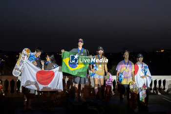 2024-09-07 - The men's podium for the awards ceremony, during the World Skate Games Italy 2024 specialty Skateboard Vert, Rome Pincio terrace 09 September 2024 - WORLD SKATE GAMES ITALIA 2024 - SKATEBOARD VERT SPECIALITY - SKATEBORD - OTHER SPORTS