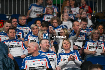 2024-01-11 - Faroe Islands supporters during the Men’s EHF Euro 2024 match between Slovenia vs. Faroe Islands at the Mercedes-Benz Arena in Berlin, Germany - MEN'S EHF EURO 2024 - SLOVENIA VS FAROE ISLAND - HANDBALL - OTHER SPORTS