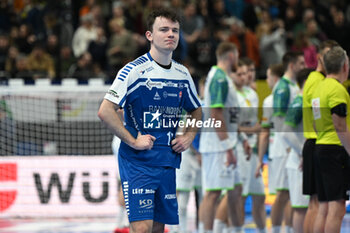 2024-01-11 - Hakun West av Teigum (Faore Islands) shows his disappointment Faroe Islands team after lost the Men’s EHF Euro 2024 match between Slovenia vs. Faroe Islands at the Mercedes-Benz Arena in Berlin, Germany - MEN'S EHF EURO 2024 - SLOVENIA VS FAROE ISLAND - HANDBALL - OTHER SPORTS