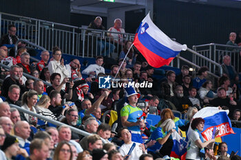 2024-01-11 - Slovenia supporters during the Men’s EHF Euro 2024 match between Slovenia vs. Faroe Islands at the Mercedes-Benz Arena in Berlin, Germany - MEN'S EHF EURO 2024 - SLOVENIA VS FAROE ISLAND - HANDBALL - OTHER SPORTS