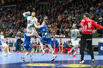 2024-01-11 - Aleks Vlah (Slovenia) in action during the Men’s EHF Euro 2024 match between Slovenia vs. Faroe Islands at the Mercedes-Benz Arena in Berlin, Germany - MEN'S EHF EURO 2024 - SLOVENIA VS FAROE ISLAND - HANDBALL - OTHER SPORTS