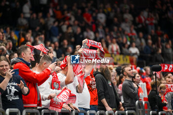 2024-01-11 - Poland supporters for the national anthems ceremony during the Men’s EHF Euro 2024 match between Norway vs. Poland at the Mercedes-Benz Arena in Berlin, Germany - MEN'S EHF EURO 2024 - NORWAY VS POLAND - HANDBALL - OTHER SPORTS