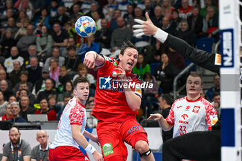 2024-01-11 - Sander Sagosen (Norway) scores a goal during the Men’s EHF Euro 2024 match between Norway vs. Poland at the Mercedes-Benz Arena in Berlin, Germany - MEN'S EHF EURO 2024 - NORWAY VS POLAND - HANDBALL - OTHER SPORTS