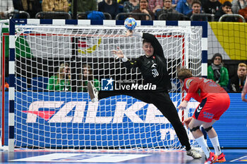 2024-01-11 - Jakub Skrzyniarz (Poland) saves the ball during the Men’s EHF Euro 2024 match between Norway vs. Poland at the Mercedes-Benz Arena in Berlin, Germany - MEN'S EHF EURO 2024 - NORWAY VS POLAND - HANDBALL - OTHER SPORTS