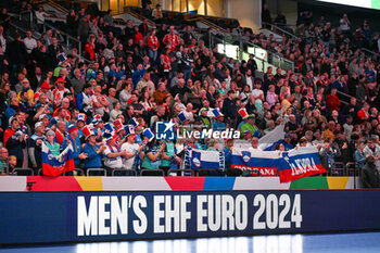 2024-01-13 - Slovenia supporters during the Men’s EHF Euro 2024 match between Slovenia vs.Poland at the Mercedes-Benz Arena in Berlin, Germany - MEN'S EHF EURO 2024 - POLAND VS SLOVENIA - HANDBALL - OTHER SPORTS