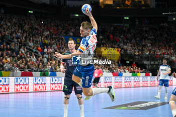 2024-01-13 - Patur Mikkjalsson (Faore Islands) during the Men’s EHF Euro 2024 match between Faroe Islands vs.Norway at the Mercedes-Benz Arena in Berlin, Germany - MEN'S EHF EURO 2024 - FAROE ISLANDS VS NORWAY - HANDBALL - OTHER SPORTS