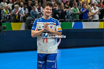 2024-01-13 - Elias Ellefsen a Skipagotu (Faore Islands) MVP at the end of the Men’s EHF Euro 2024 match between Faroe Islands vs.Norway at the Mercedes-Benz Arena in Berlin, Germany - MEN'S EHF EURO 2024 - FAROE ISLANDS VS NORWAY - HANDBALL - OTHER SPORTS