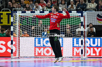 2024-01-13 - Happiness of Torbjorn Sittrup Bergerud (Norway) after saves the ball 3 consecutive times during the Men’s EHF Euro 2024 match between Faroe Islands vs.Norway at the Mercedes-Benz Arena in Berlin, Germany - MEN'S EHF EURO 2024 - FAROE ISLANDS VS NORWAY - HANDBALL - OTHER SPORTS