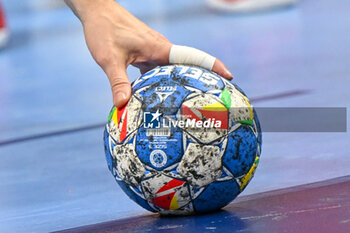 2024-01-14 - EHF Euro 2024 ball during the Men’s EHF Euro 2024 match between Swiss vs. France at the Mercedes-Benz Arena in Berlin, Germany - MEN'S EHF EURO 2024 - SWITZERLAND VS FRANCE - HANDBALL - OTHER SPORTS