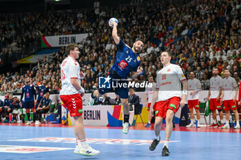 2024-01-14 - Hugo Descat (France) during the Men’s EHF Euro 2024 match between Swiss vs. France at the Mercedes-Benz Arena in Berlin, Germany - MEN'S EHF EURO 2024 - SWITZERLAND VS FRANCE - HANDBALL - OTHER SPORTS