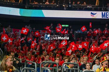 2024-01-14 - Swiss supporters during the Men’s EHF Euro 2024 match between Swiss vs. France at the Mercedes-Benz Arena in Berlin, Germany - MEN'S EHF EURO 2024 - SWITZERLAND VS FRANCE - HANDBALL - OTHER SPORTS
