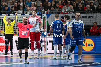 2024-01-15 - 2 minutes suspension for Peter Krogh (Faore Islands) during the Men’s EHF Euro 2024 match between Poland vs. Faroe Islands at the Mercedes-Benz Arena in Berlin, Germany - MEN'S EHF EURO 2024 - POLAND VS FAROE ISLANDS - HANDBALL - OTHER SPORTS